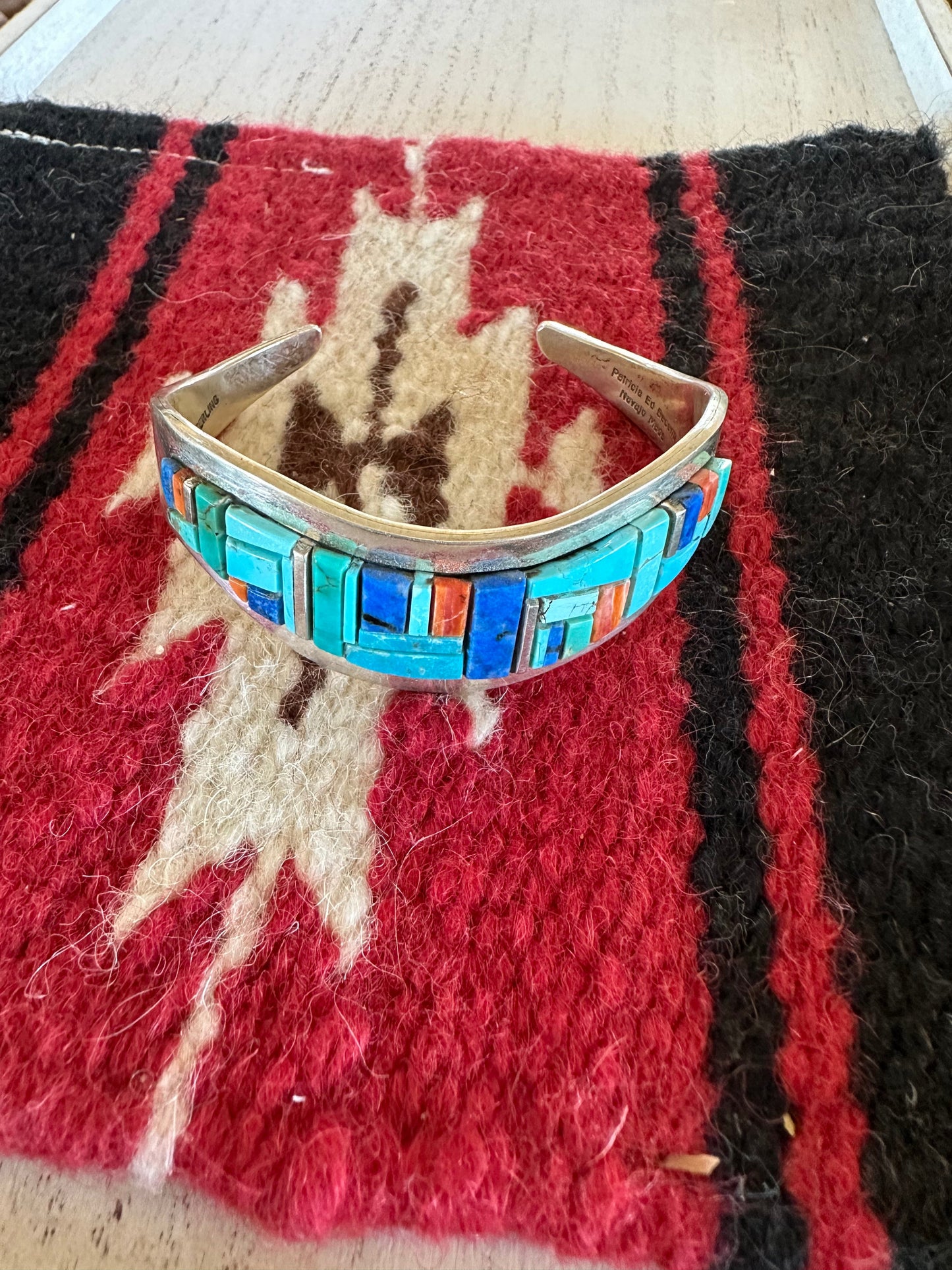 Handcrafted Multi Stone & Sterling Silver Handmade Sterling Cuff Signed