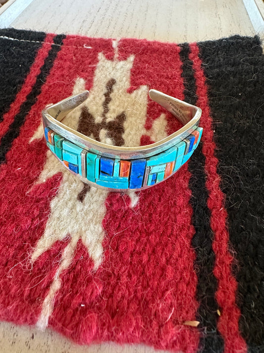 Handcrafted Multi Stone & Sterling Silver Handmade Sterling Cuff Signed