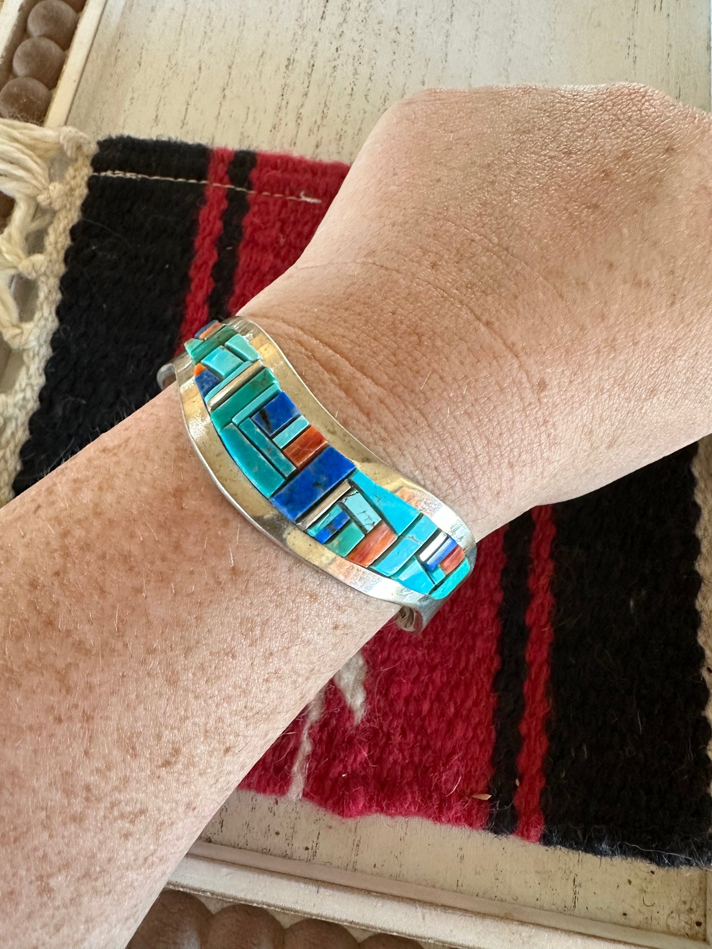 Handcrafted Multi Stone & Sterling Silver Handmade Sterling Cuff Signed