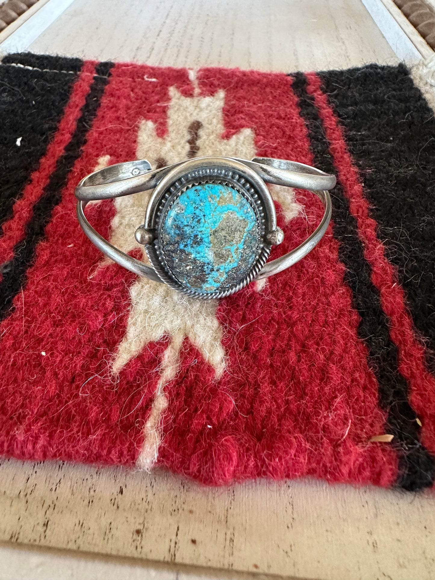 Handcrafted Old Pawn Turquoise Sterling Silver Adjustable Cuff Bracelet