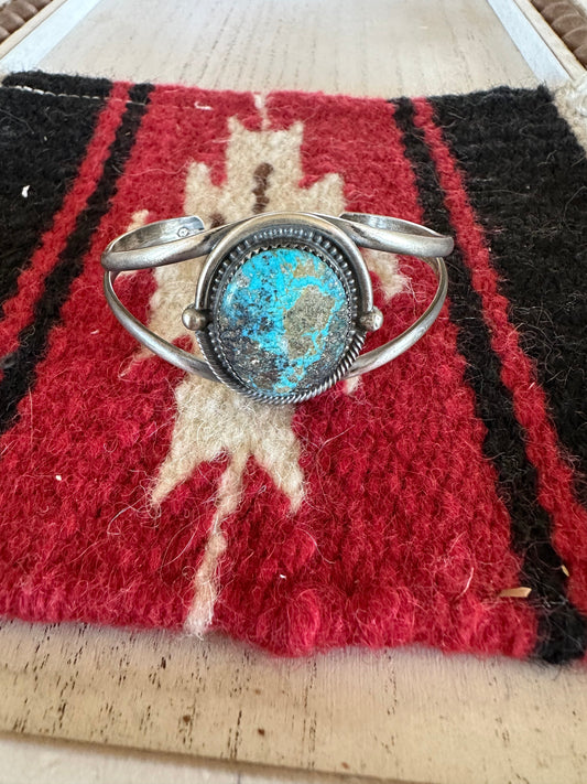 Handcrafted Old Pawn Turquoise Sterling Silver Adjustable Cuff Bracelet