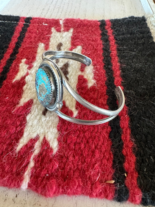 Handcrafted Old Pawn Turquoise Sterling Silver Adjustable Cuff Bracelet