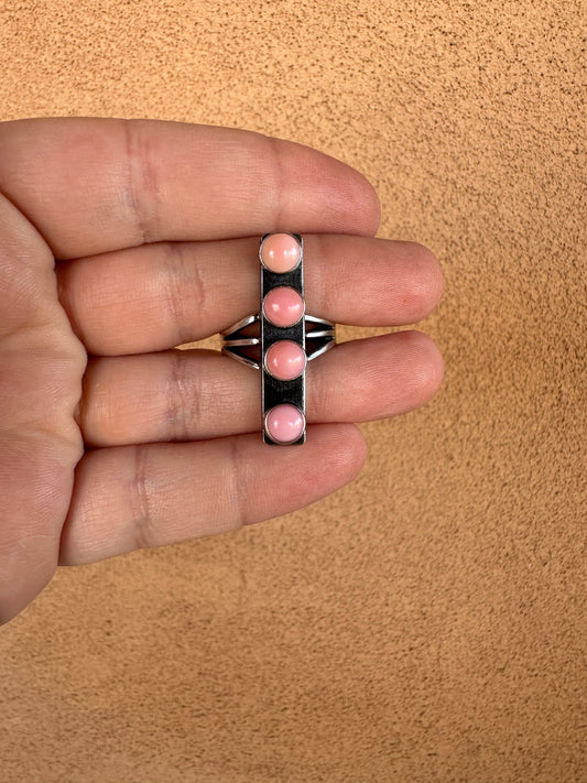 Beautiful Handcrafted Sterling Silver & Pink Conch 4 Stone Bar Ring
