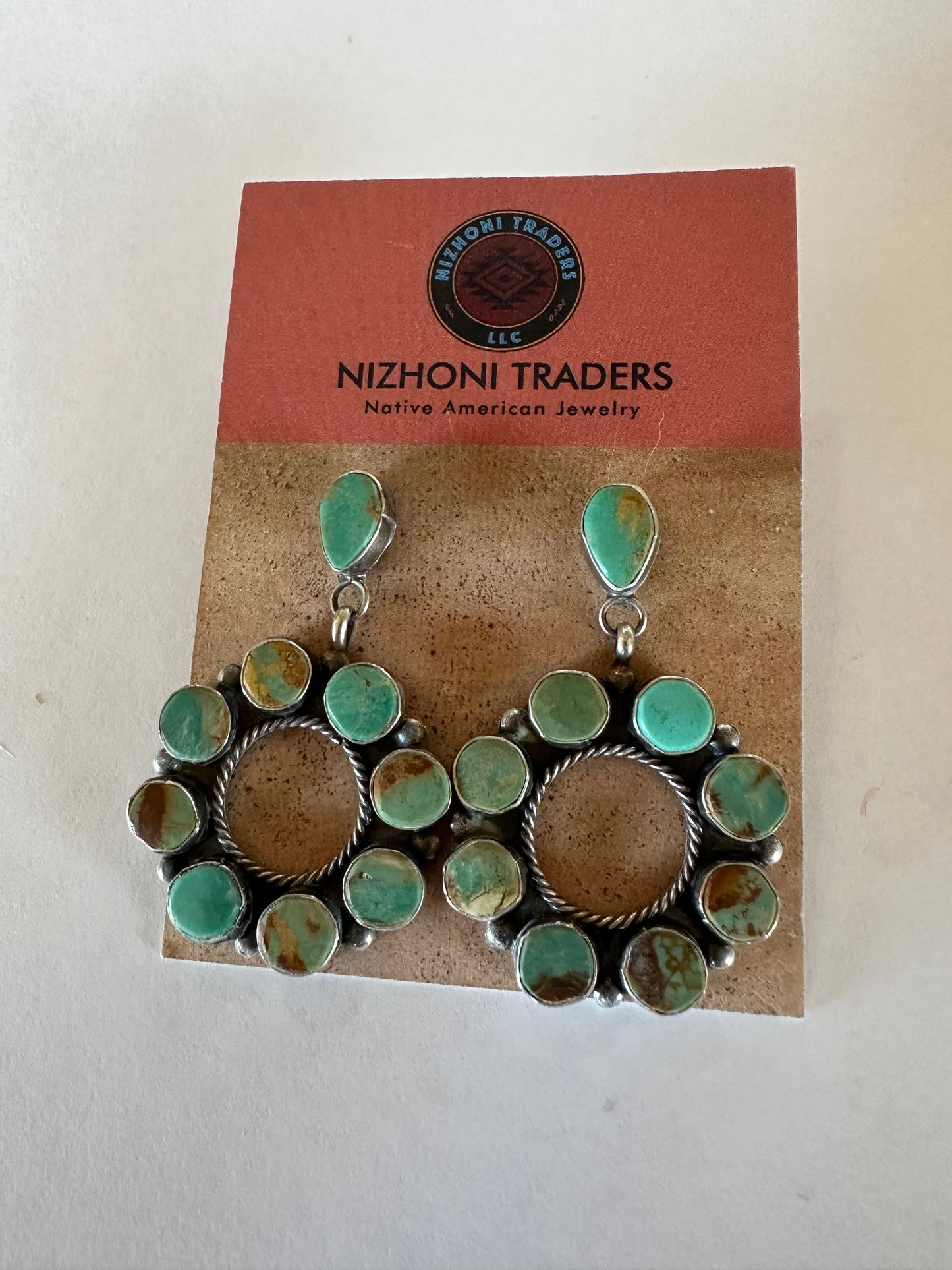 Navajo Turquoise Sterling Silver Dangle Earrings Signed Jacqueline Silver