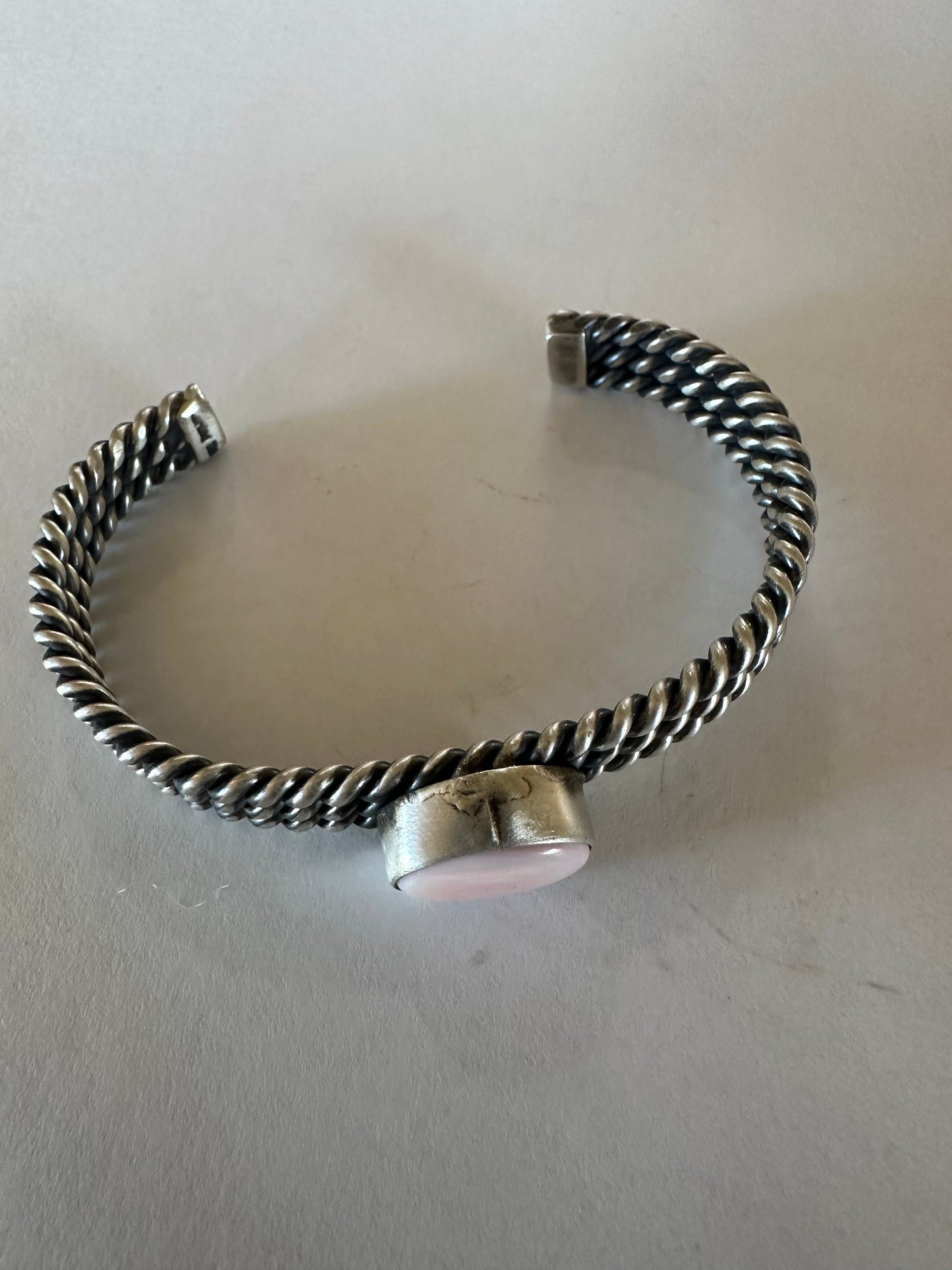 Navajo Circle Pink Conch & Sterling Silver Adjustable Cuff Bracelet