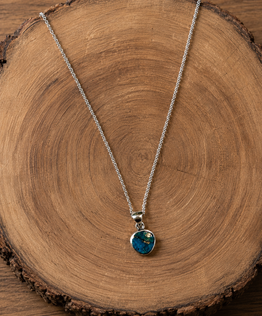 Petite Bronzed Turquoise Pendant & Sterling Silver Necklace