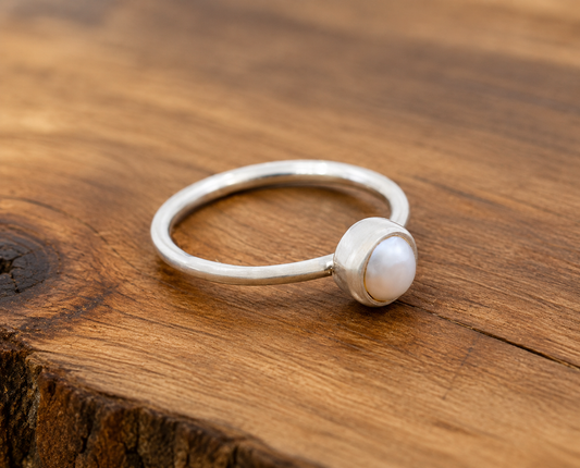 Petite White Pearl Sterling Silver Ring