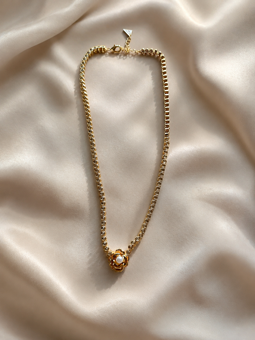 Pearl 14k Gold Flower CZ Tennis Necklace