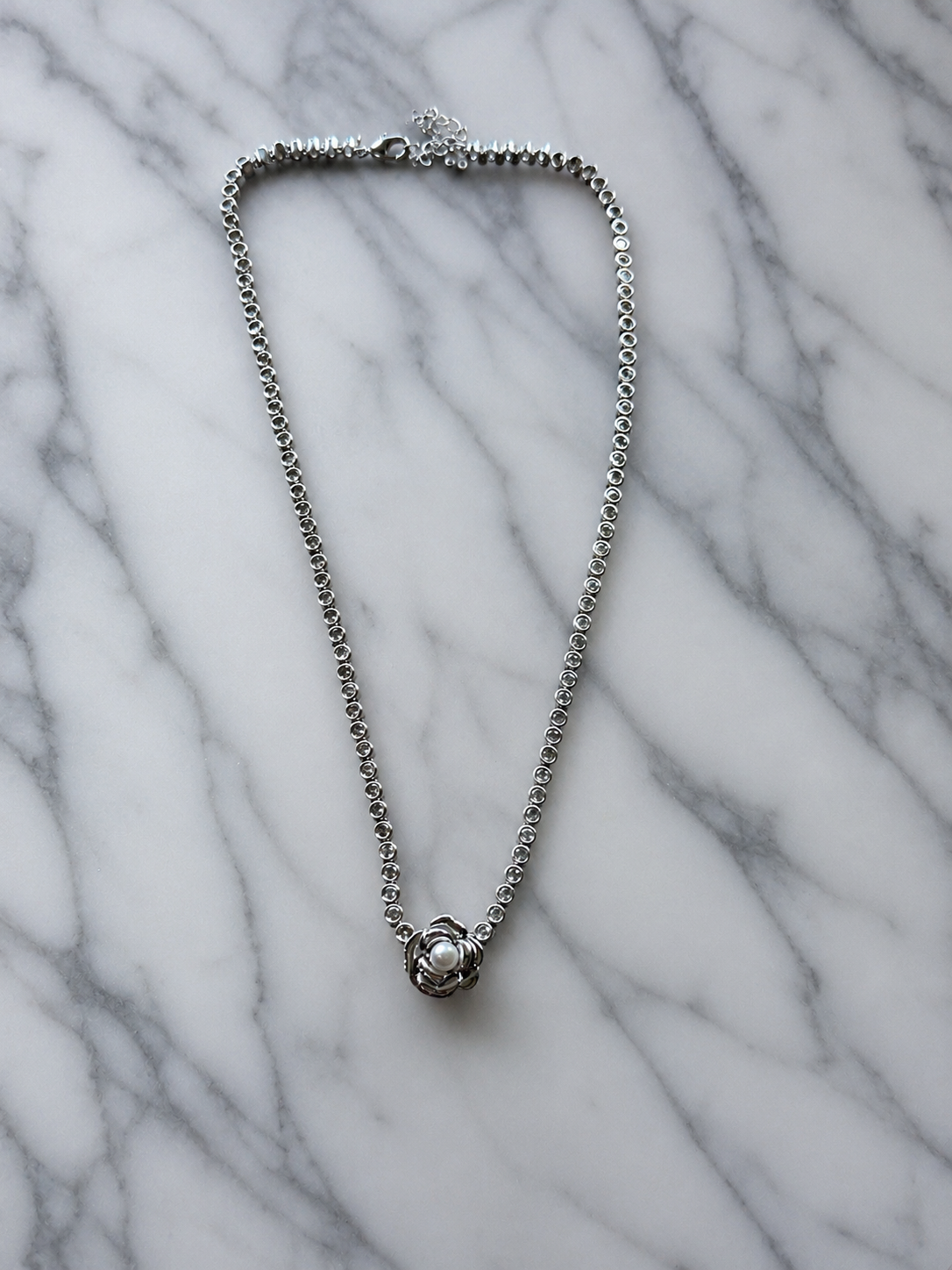 Pearl Flower CZ Tennis Necklace
