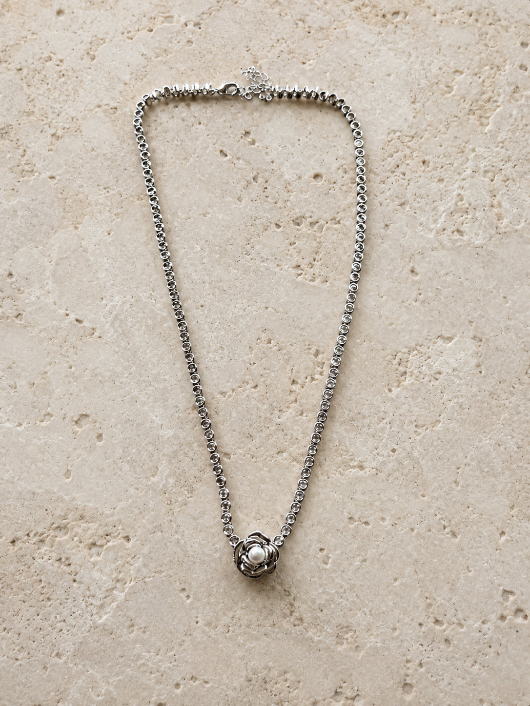 Pearl Flower CZ Tennis Necklace