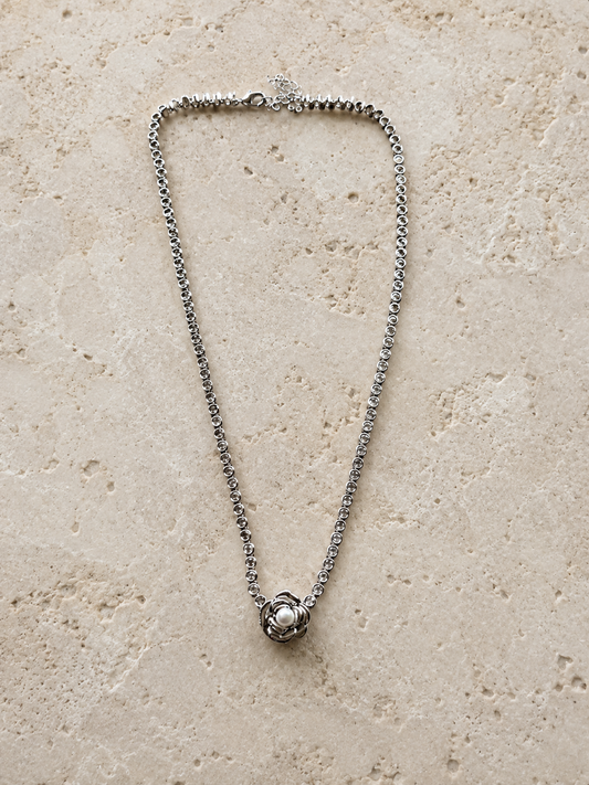 Pearl Flower CZ Tennis Necklace
