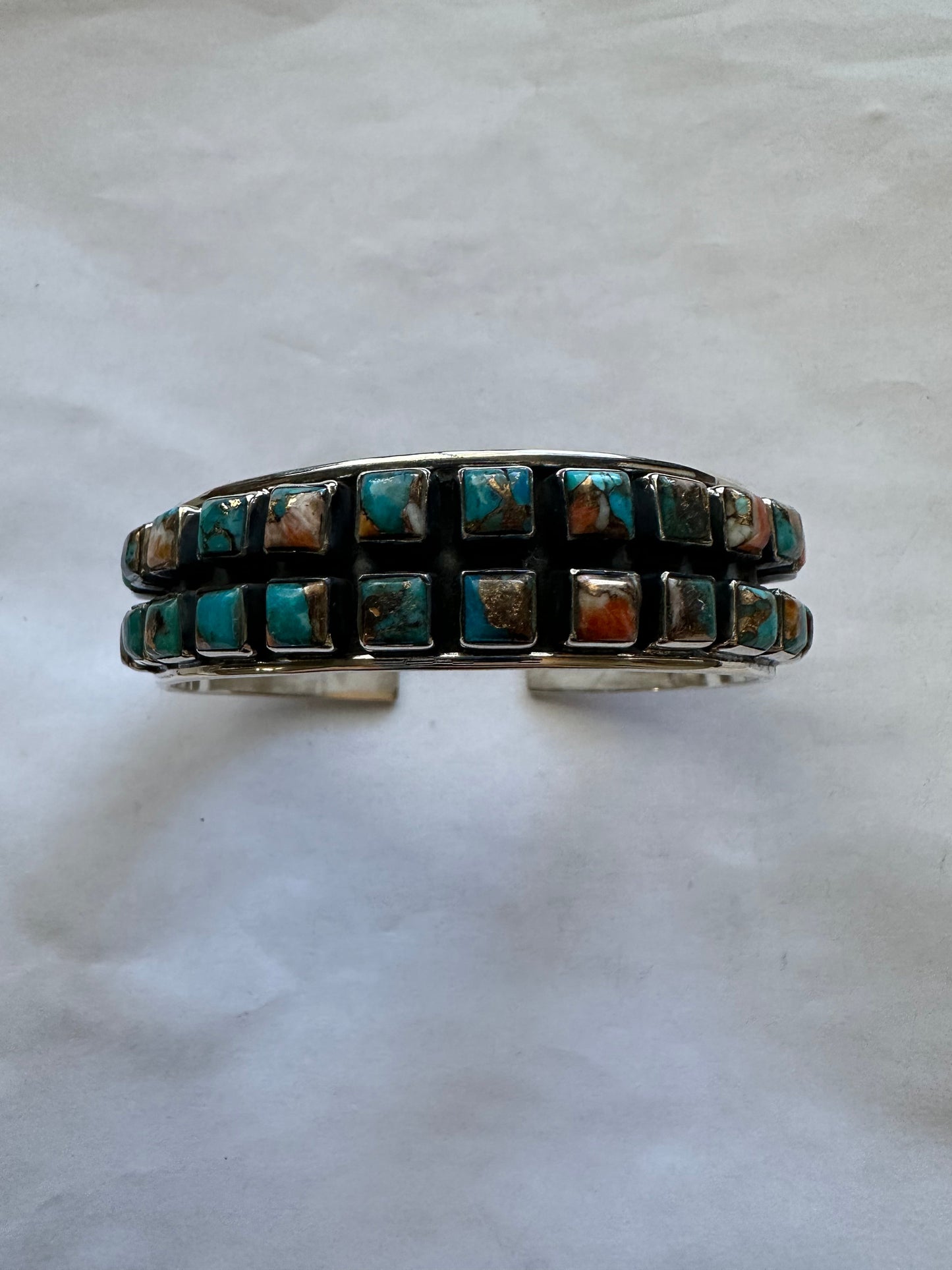 “Earth’s Treasures” Handmade Blue Mojave & Sterling Silver Adjustable 2 Row Cuff Bracelet