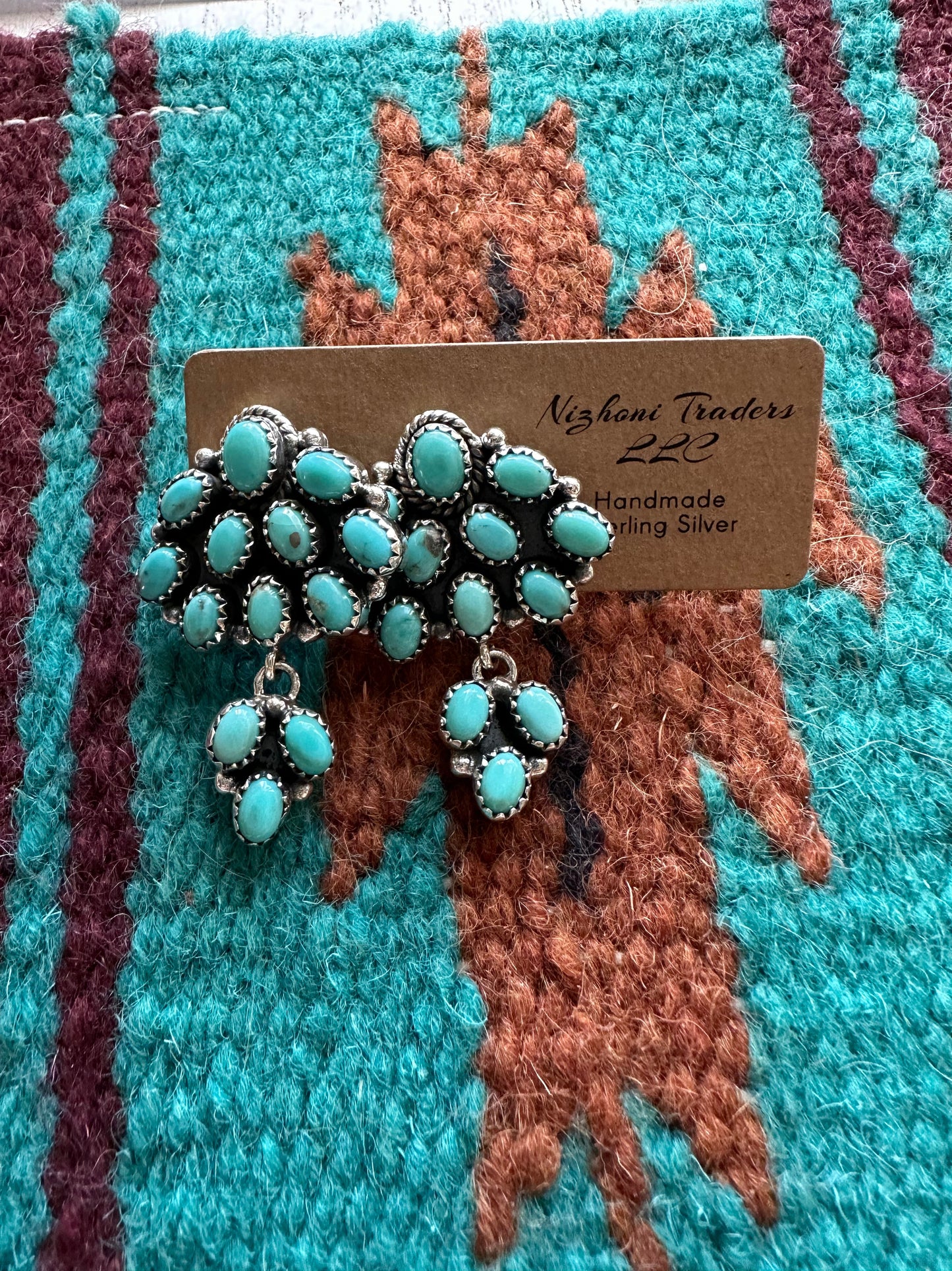 “Cowgirl Charms” Handmade Turquoise And Sterling Silver Dangle Earrings Signed Nizhoni i