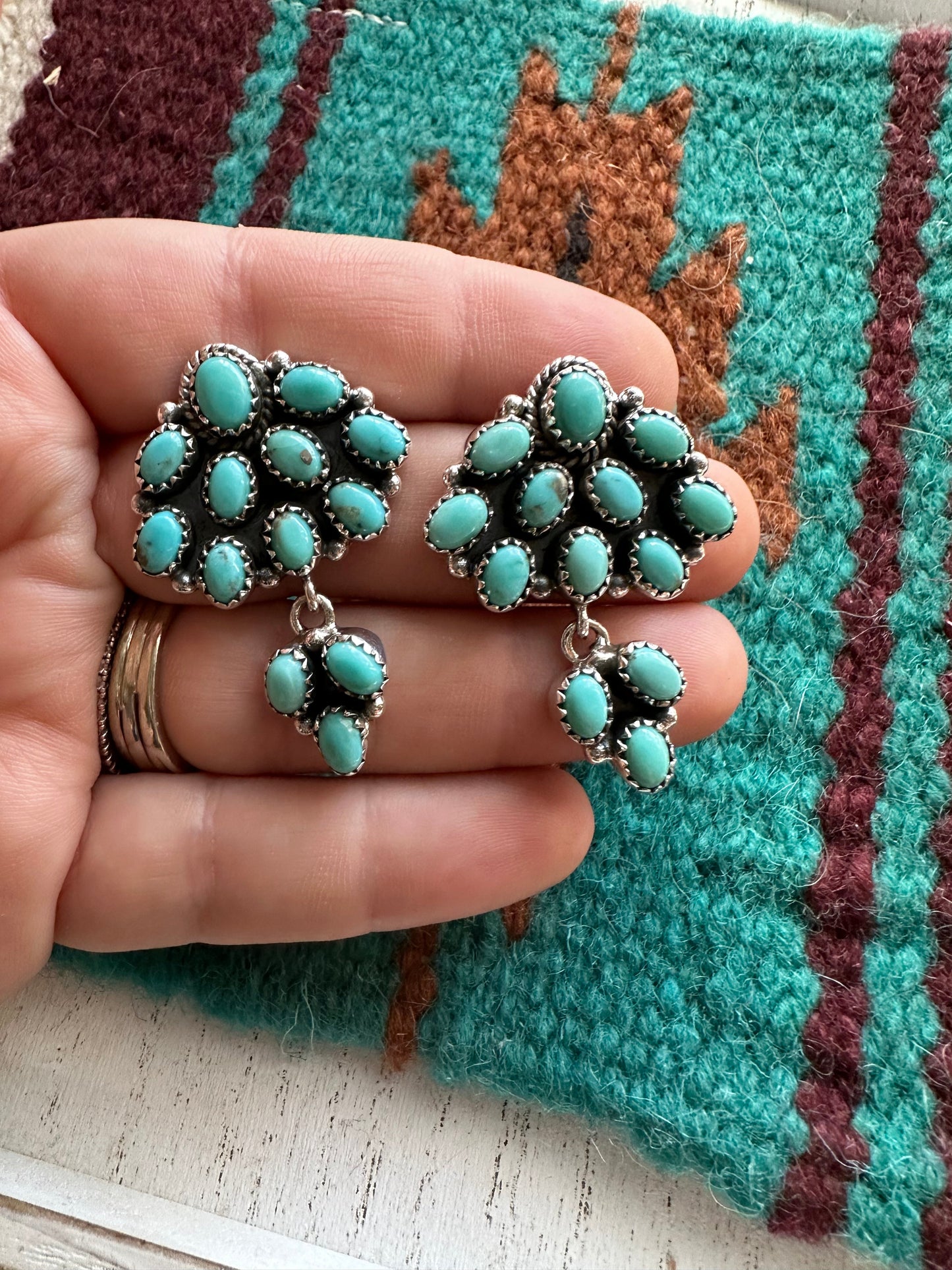 “Cowgirl Charms” Handmade Turquoise And Sterling Silver Dangle Earrings Signed Nizhoni i