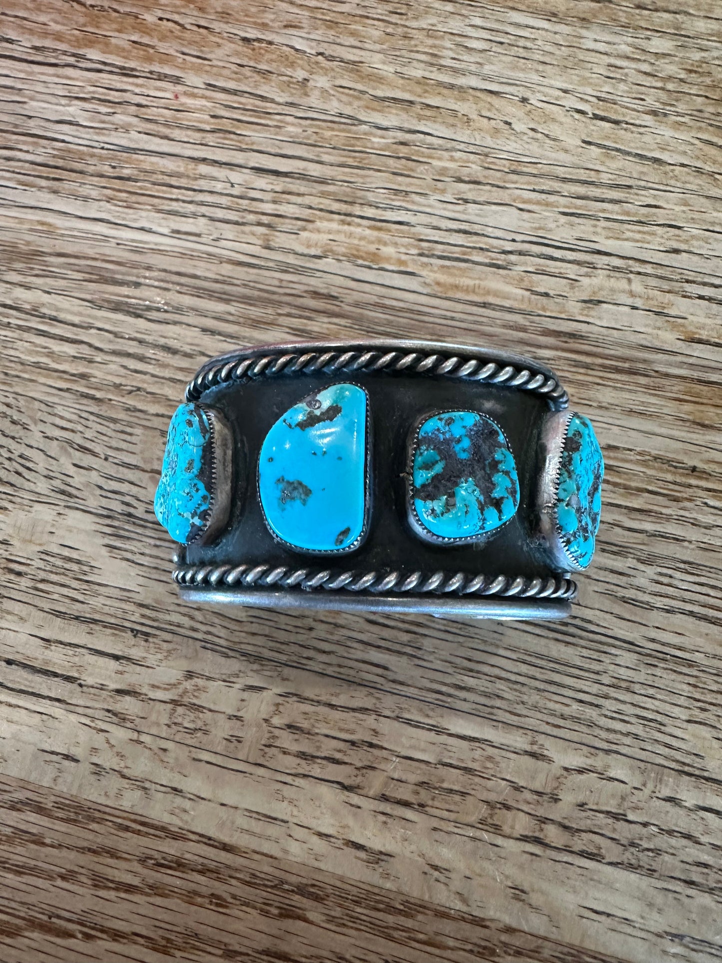 Navajo Old Pawn Natural Kingman Turquoise & Sterling Silver Cuff Bracelet