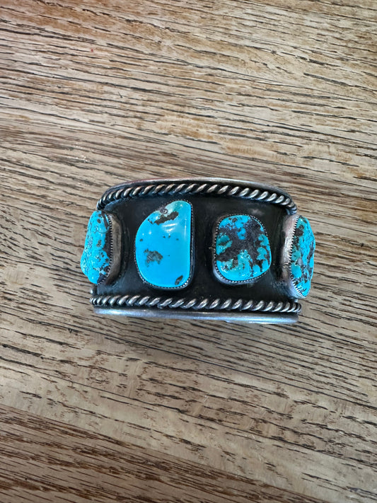 Handcrafted Old Pawn Natural Kingman Turquoise & Sterling Silver Cuff Bracelet /