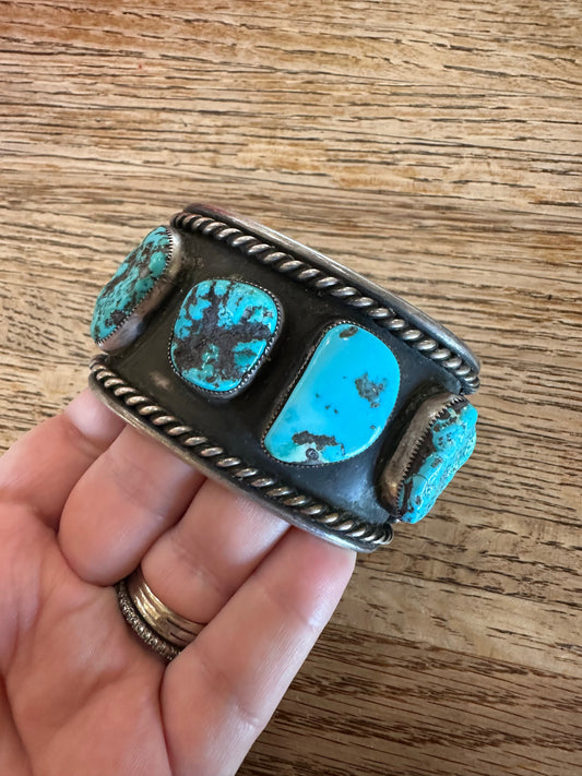 Handcrafted Old Pawn Natural Kingman Turquoise & Sterling Silver Cuff Bracelet /