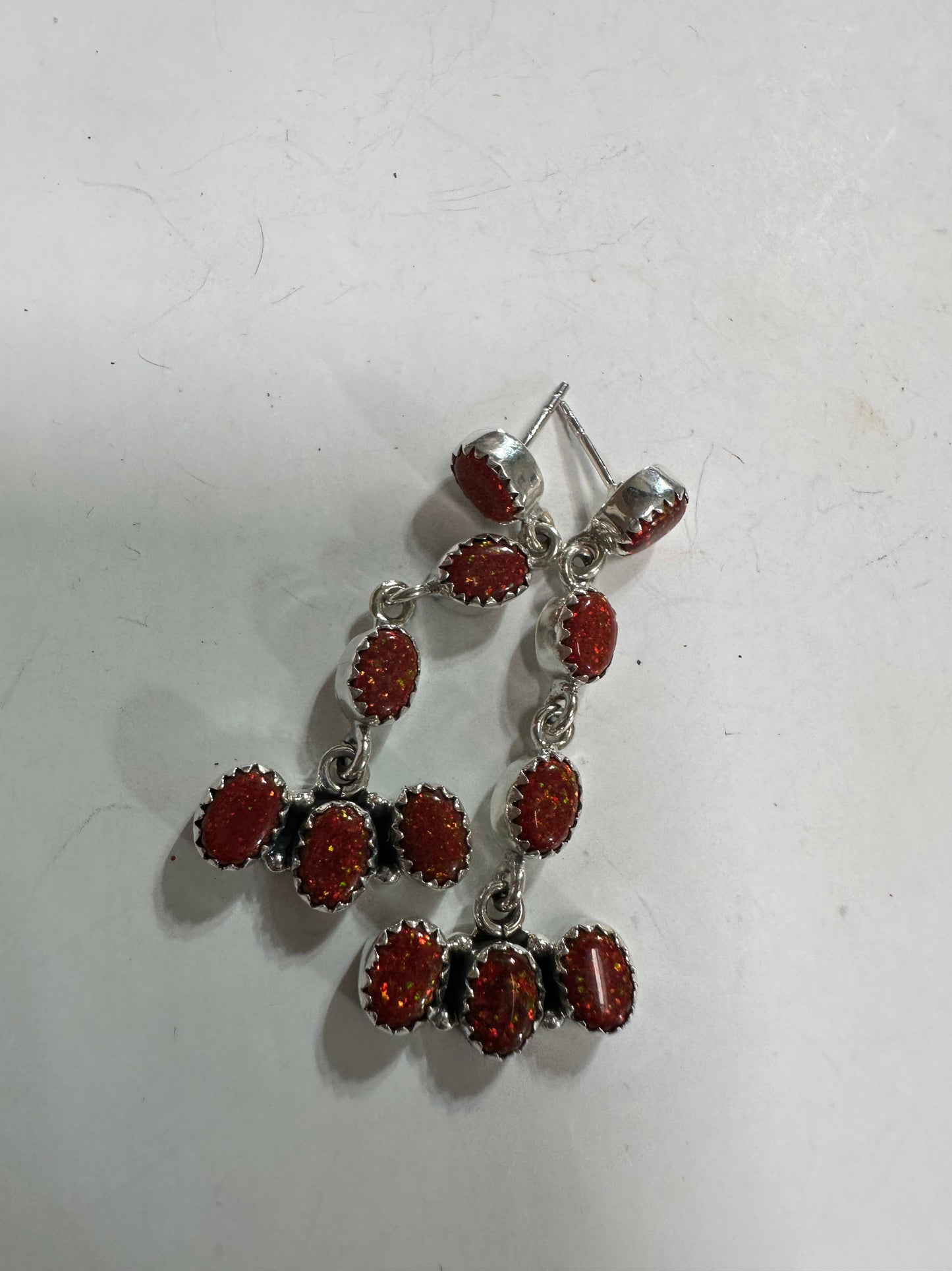 Handmade Red Fire Opal and Sterling Silver Handmade Dangles