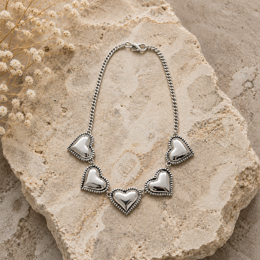 Silver-Plated Five Heart Necklace
