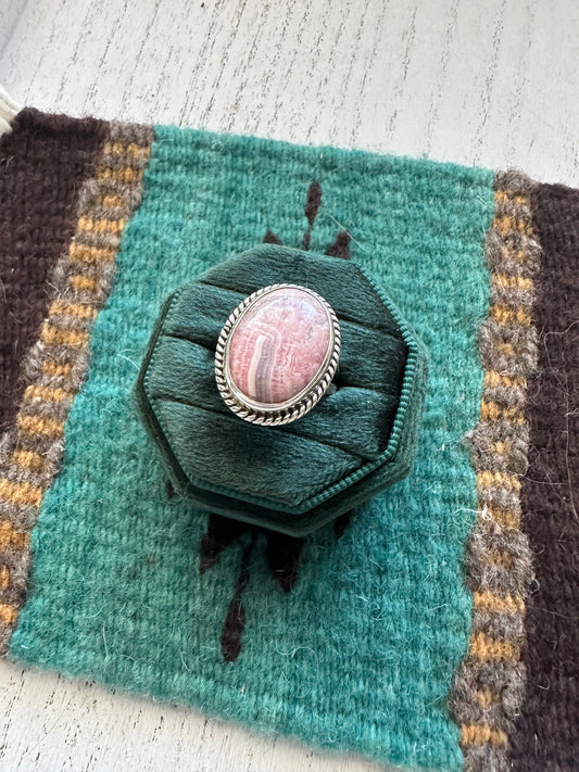 Handcrafted Rhodochrosite And Sterling Silver Ring Size 8.75