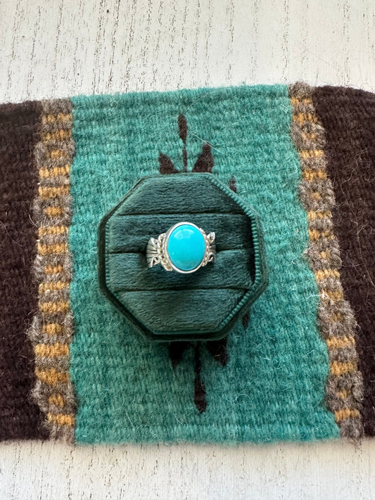 Handcrafted Single Stone Turquoise & Sterling Silver Ring Size 6
