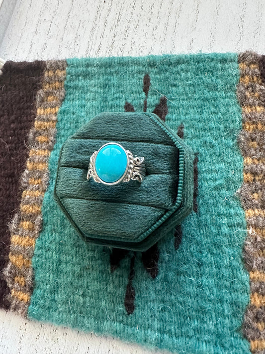 Handcrafted Single Stone Turquoise & Sterling Silver Ring Size 6