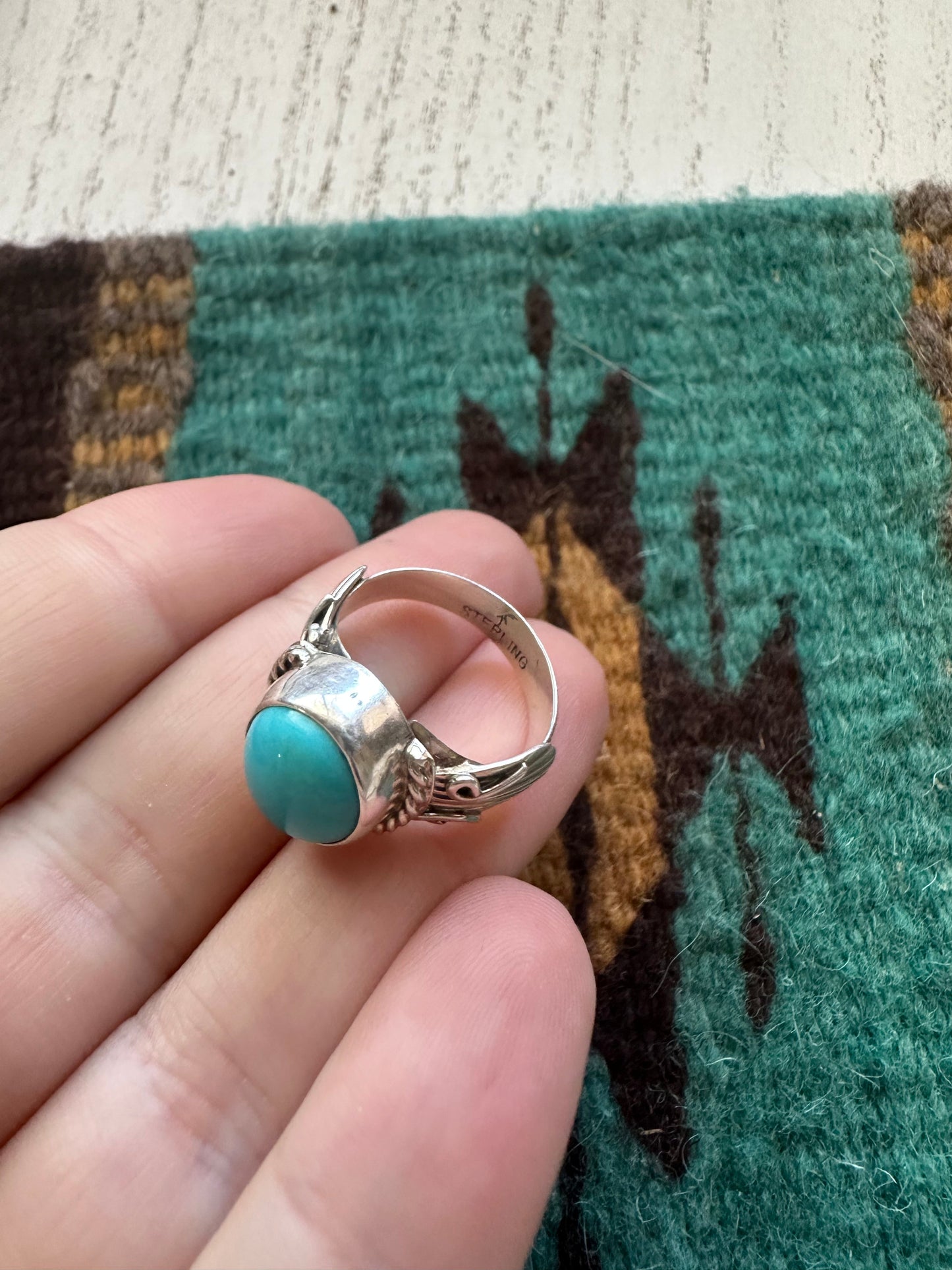 Navajo Single Stone Turquoise & Sterling Silver Ring Size 6