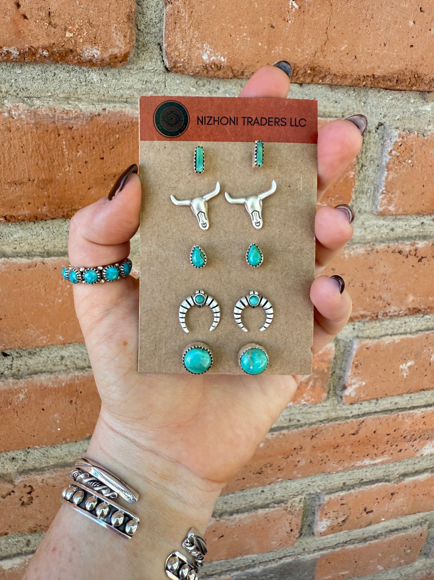 Handmade Sterling Silver and Kingman Turquoise Post Signed Nizhoni