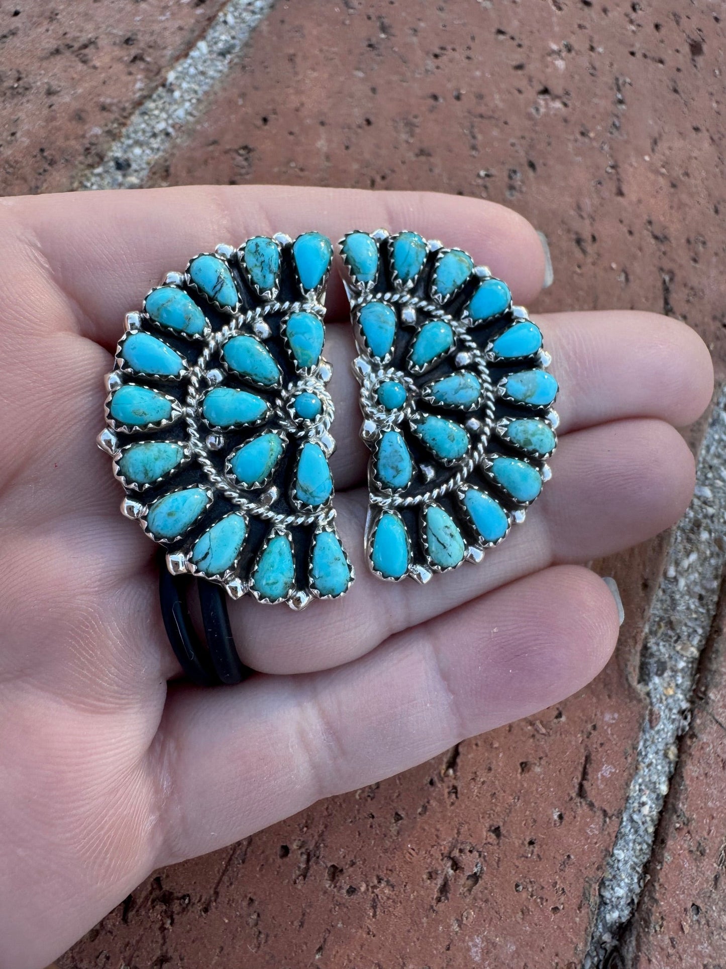 Handcrafted Turquoise & Sterling Silver Post Crescent  Earrings