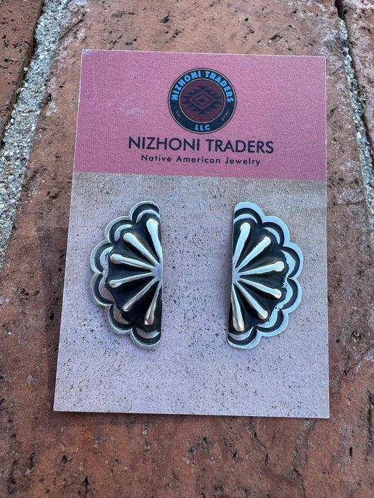 Handcrafted Sterling Silver Concho Crescent Stud Earrings
