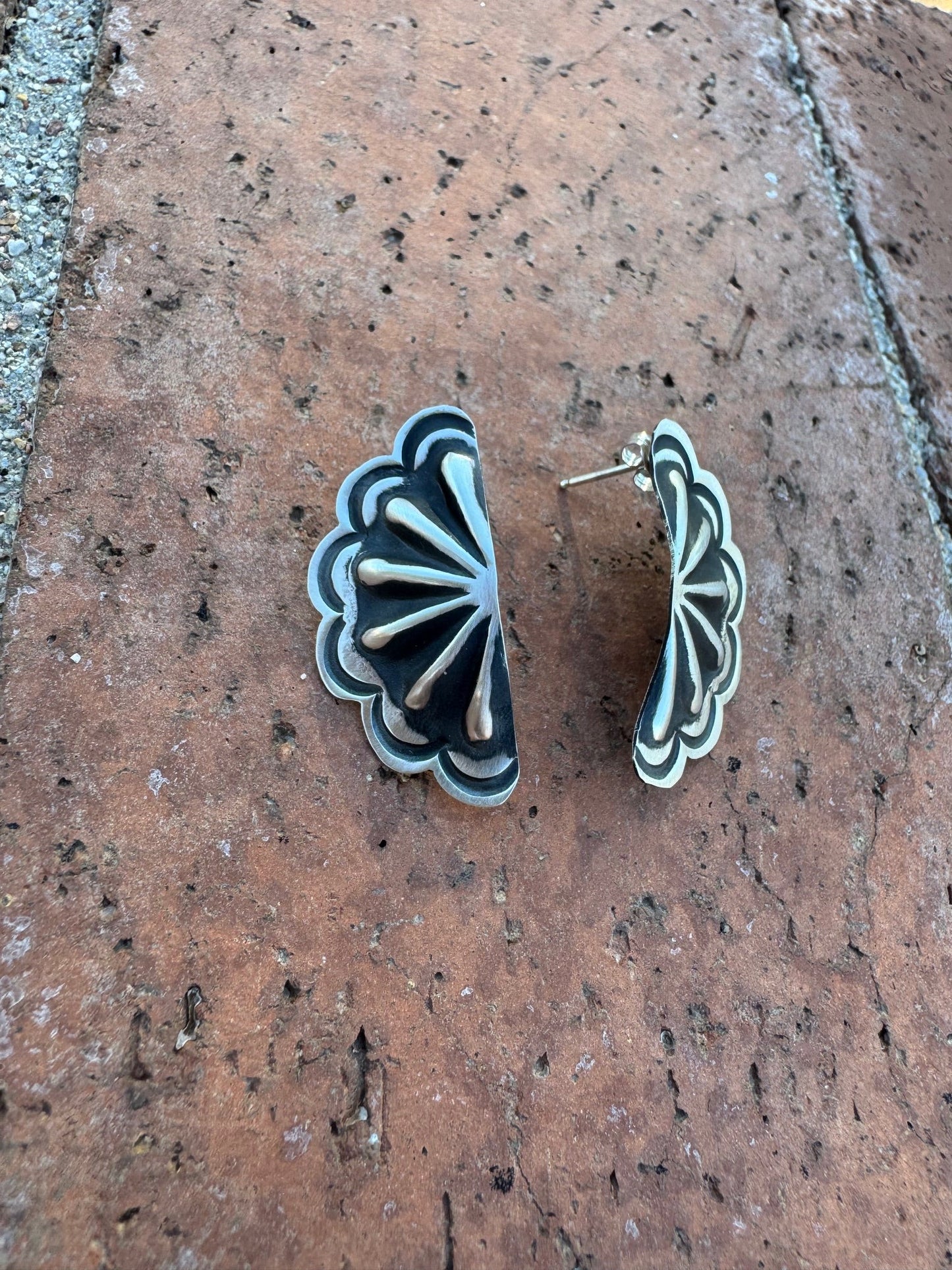 Handcrafted Sterling Silver Concho Crescent Stud Earrings