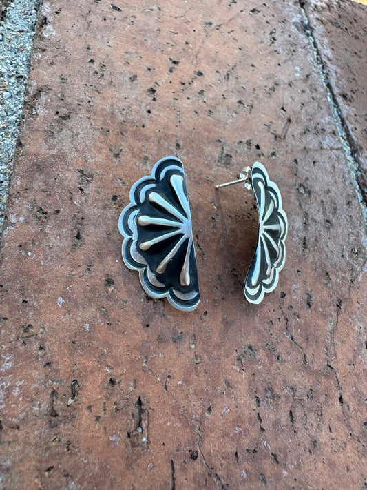 Handcrafted Sterling Silver Concho Crescent Stud Earrings