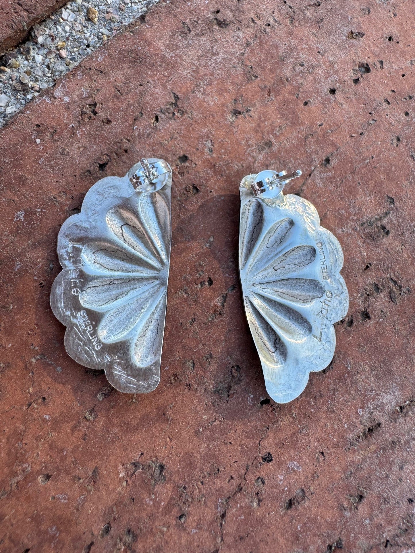 Handcrafted Sterling Silver Concho Crescent Stud Earrings