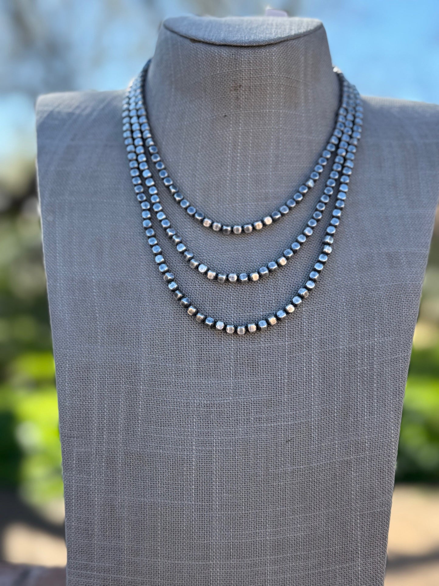 Handcrafted Sterling Silver Box Pearl 4mm Beaded Necklace