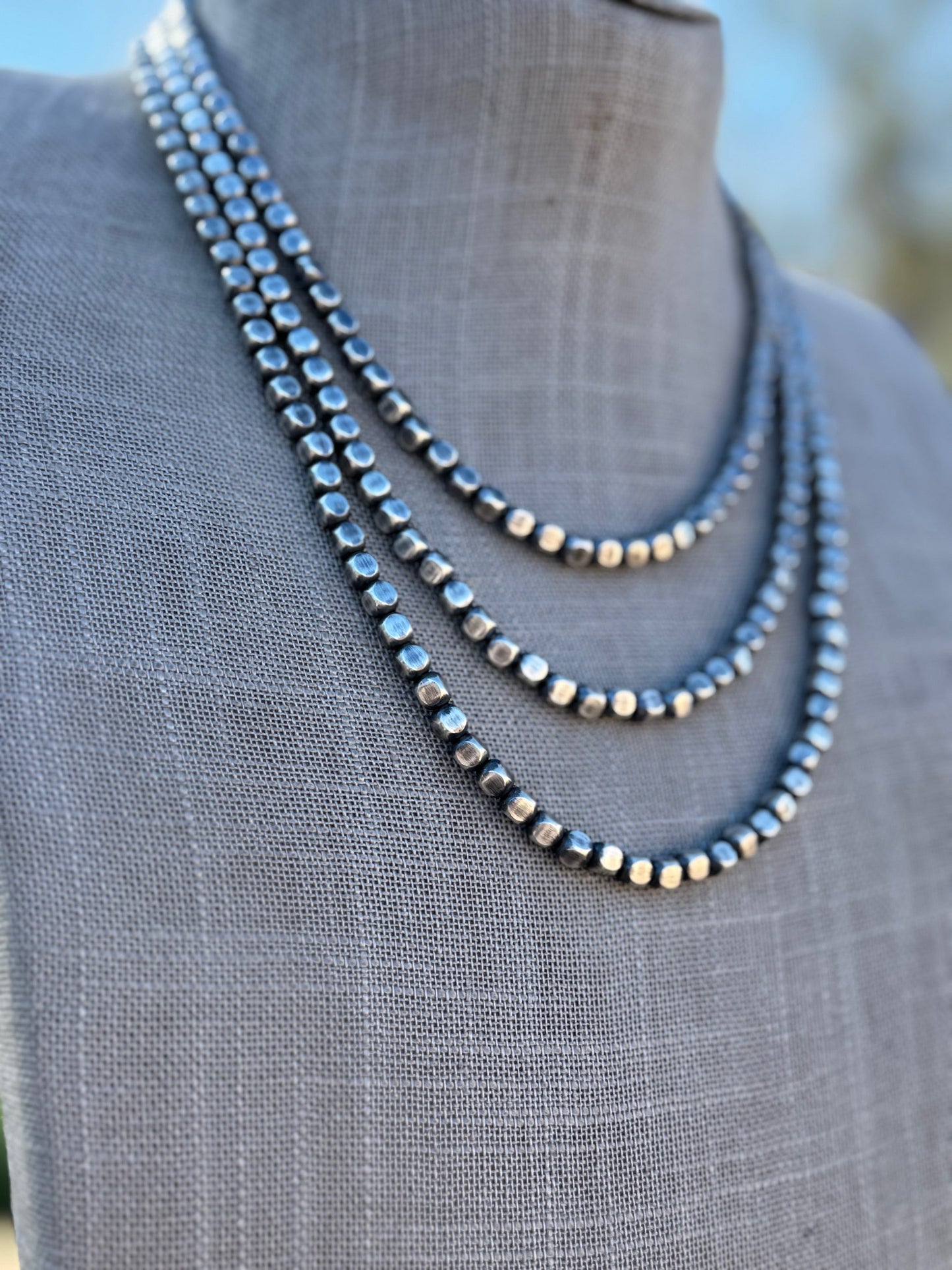 Handcrafted Sterling Silver Box Pearl 4mm Beaded Necklace