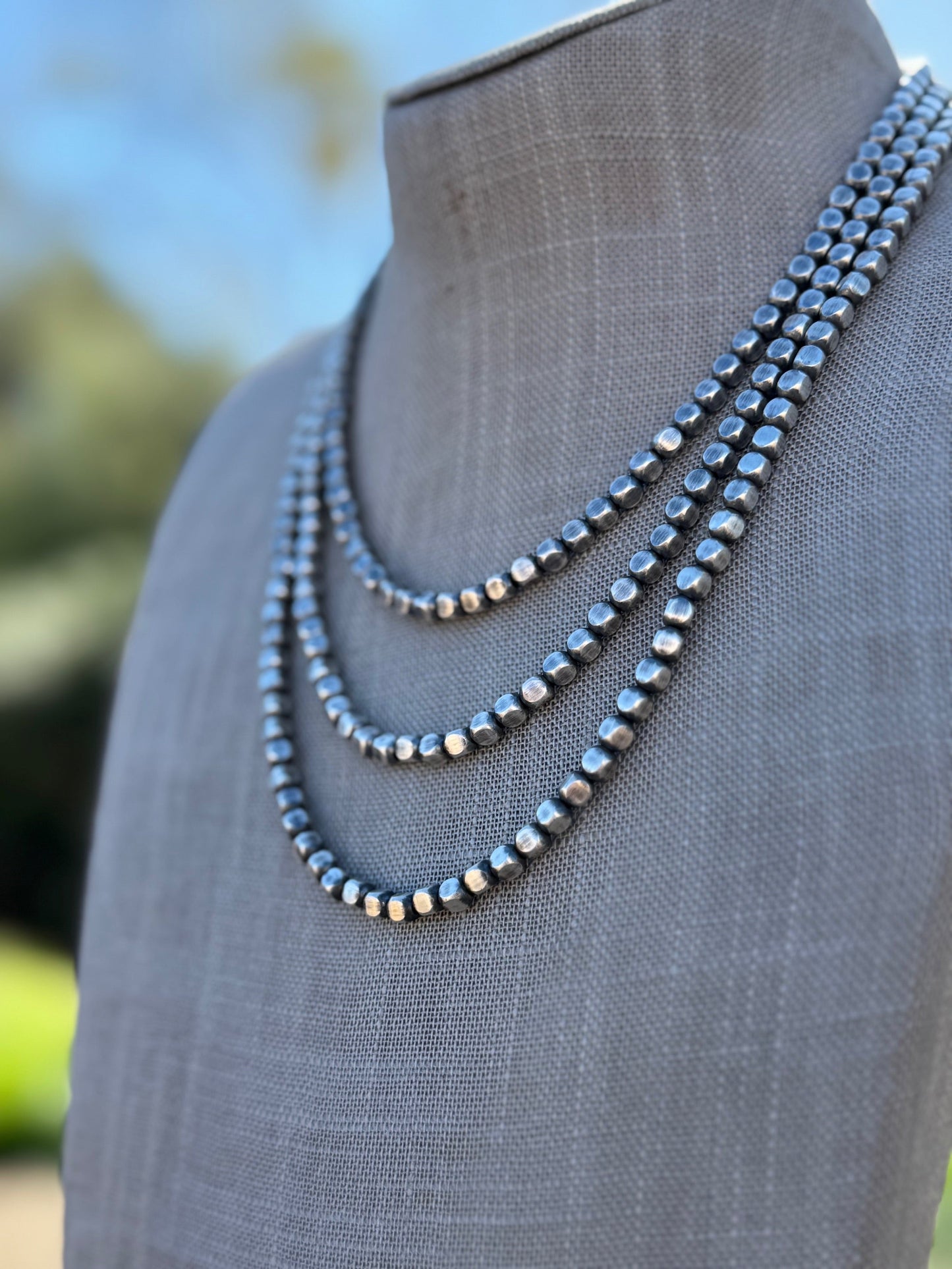 Handcrafted Sterling Silver Box Pearl 4mm Beaded Necklace