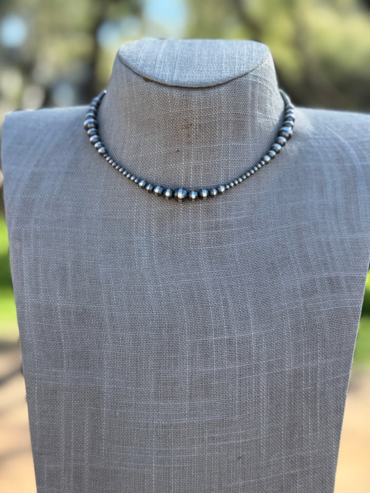 Handcrafted Sterling Silver Pearl Beaded 3-8mm Necklace