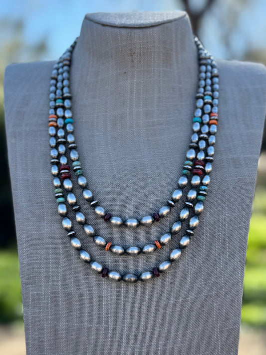 Handcrafted Sterling Silver Spiny and Turquoise 5-8mm Melon Beaded Necklace