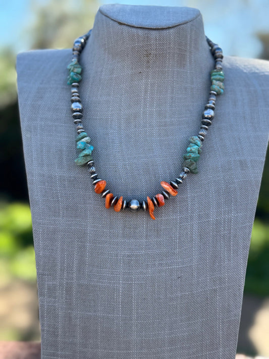 Handcrafted Turquoise & Spiny Sterling Silver Necklace by Chimney Butte 20"