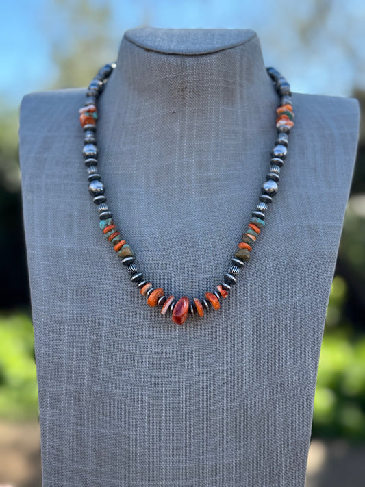 Handcrafted Turquoise & Spiny Sterling Silver Necklace by Chimney Butte 20"