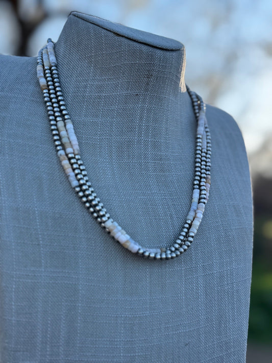 Handcrafted Pink Conch & Sterling Silver 4mmmm Beaded Necklace 20"