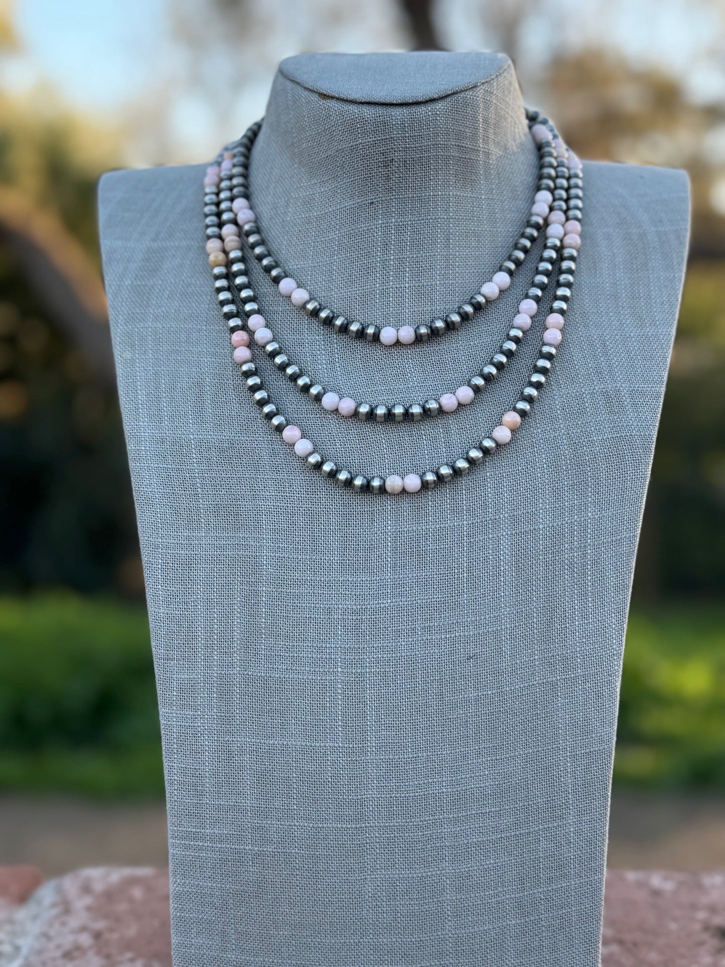 Handcrafted Pink Conch & Sterling Silver 6mm Beaded Necklace