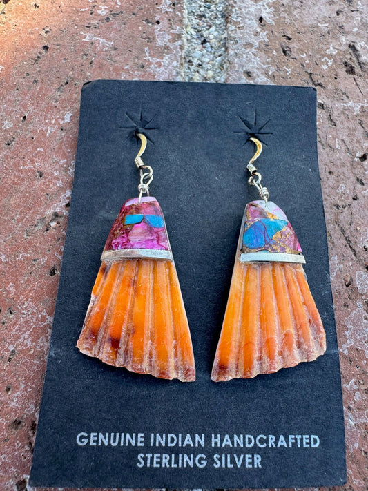 Handcrafted Pink Dream Inlay & Shell Dangle Earrings
