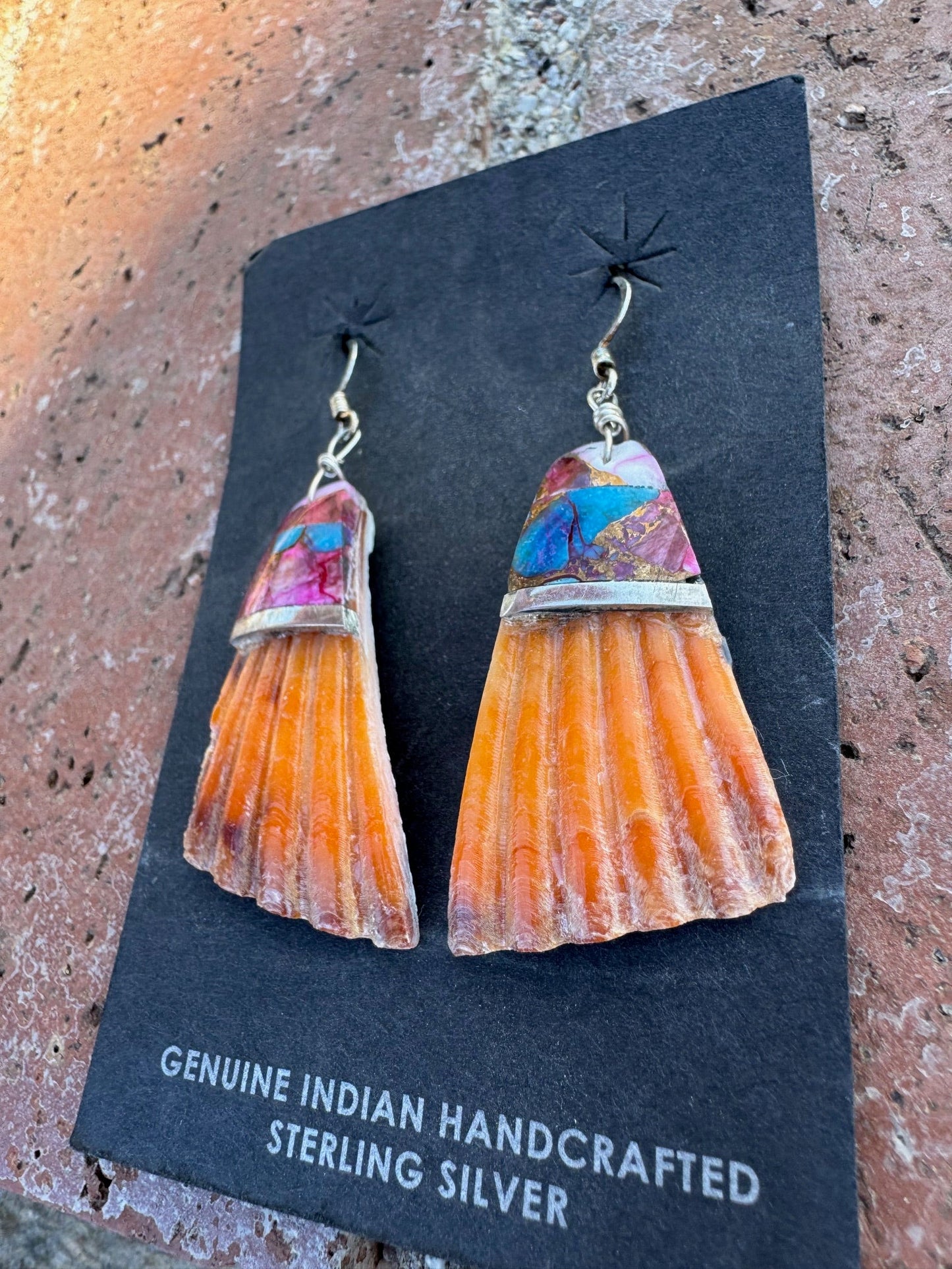 Handcrafted Pink Dream Inlay & Shell Dangle Earrings