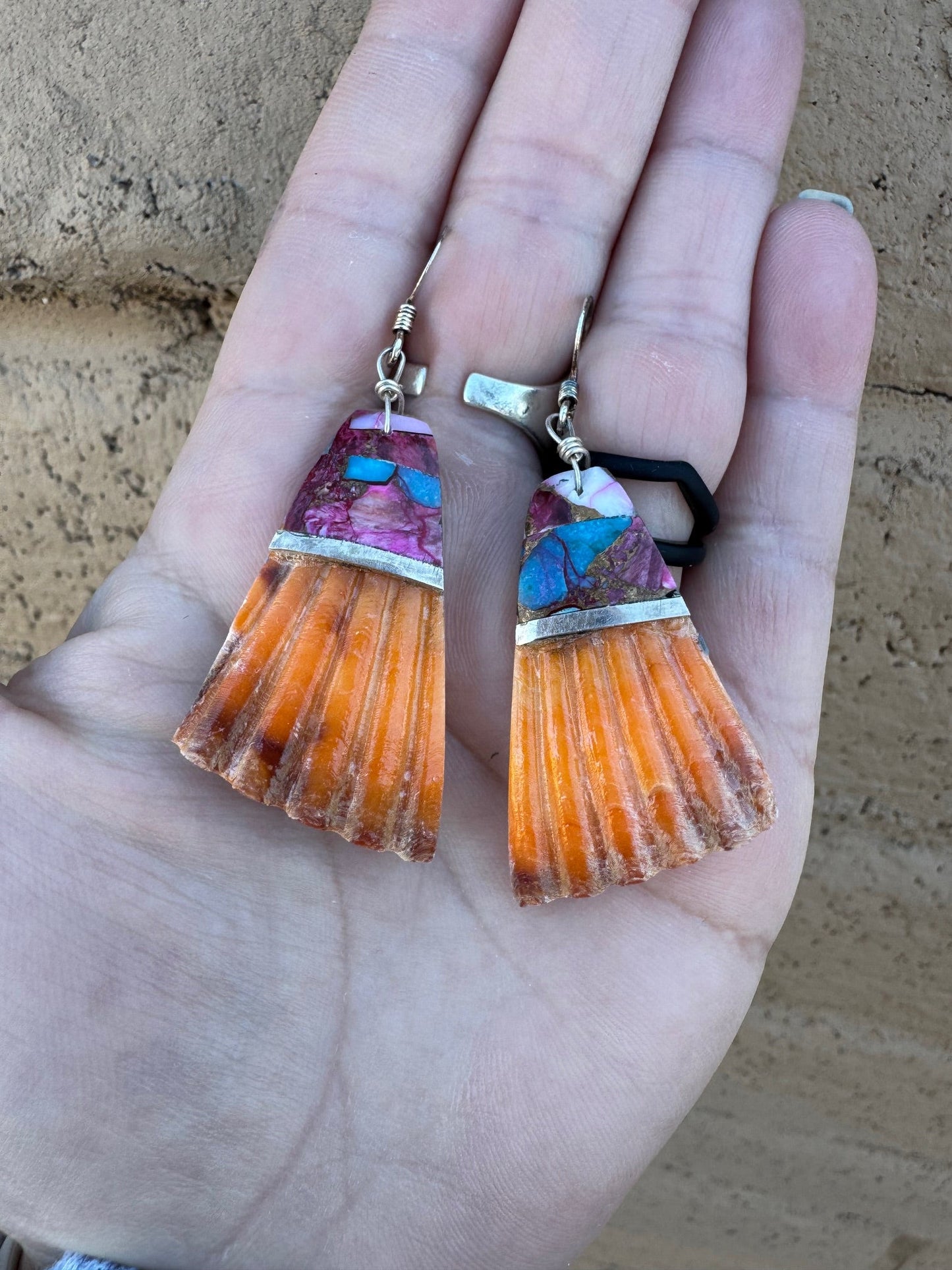 Handcrafted Pink Dream Inlay & Shell Dangle Earrings