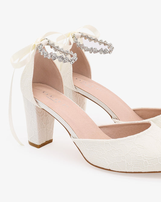 Lace Block Heel with Amaryllis Crystal Strap