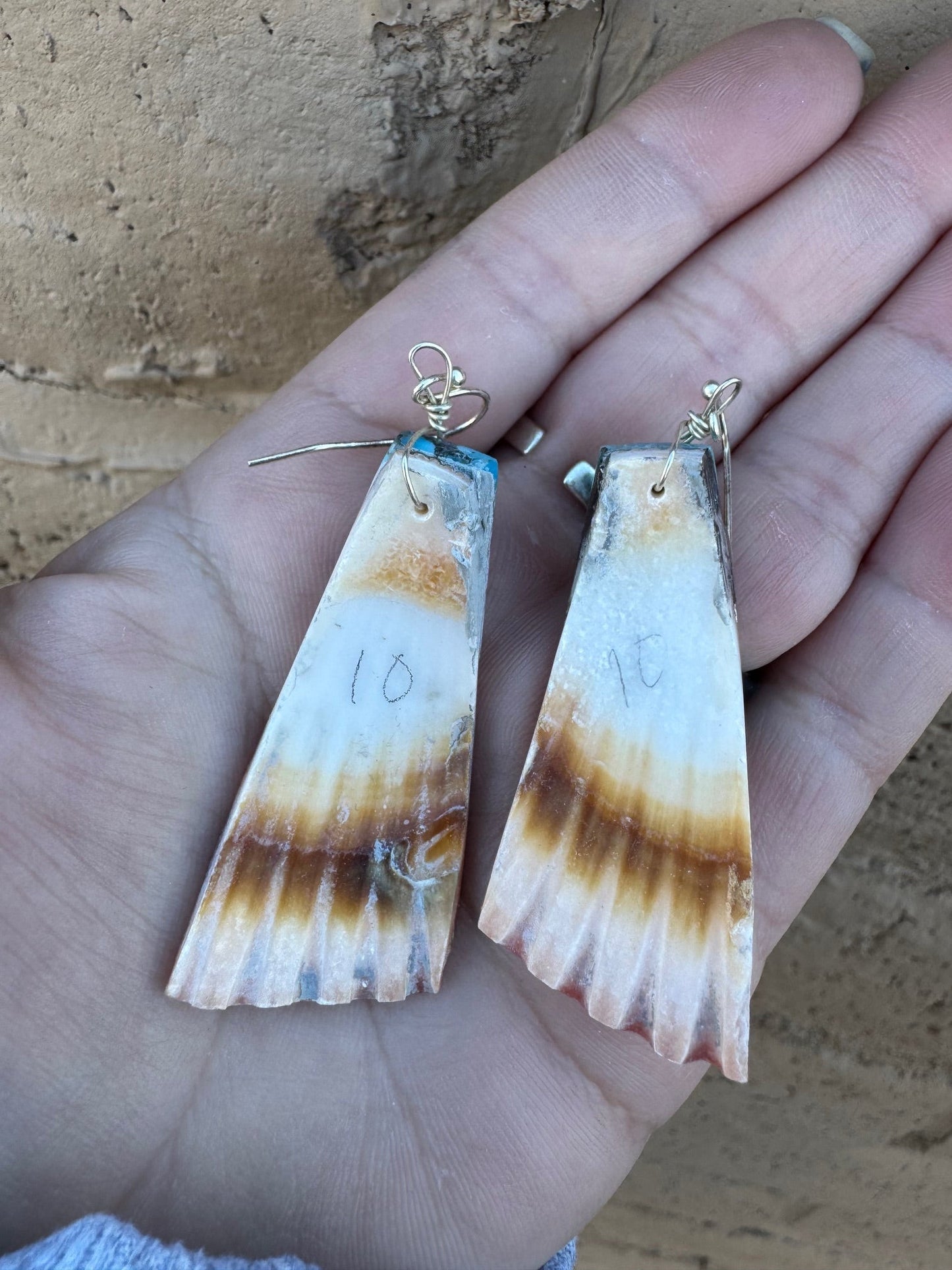 Handcrafted Multi Stone Inlay & Shell Dangle Earrings