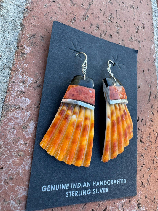 Handcrafted Multi Stone Inlay & Shell Dangle Earrings