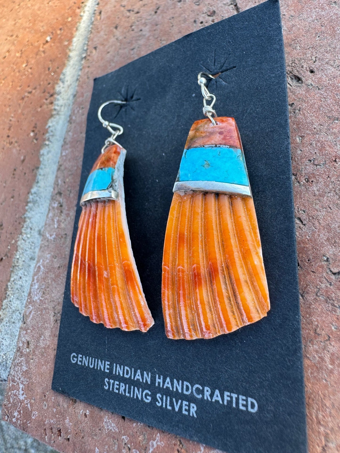 Handcrafted Multi Stone Inlay & Shell Dangle Earrings