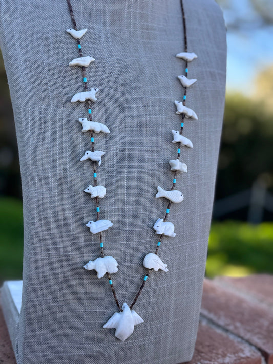 Handcrafted Sterling Silver & Beaded Fetish Necklace 30"